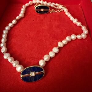 Elegant Pearl and Blue Pendant Necklace